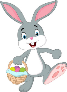 可爱的兔子举行复活节篮子