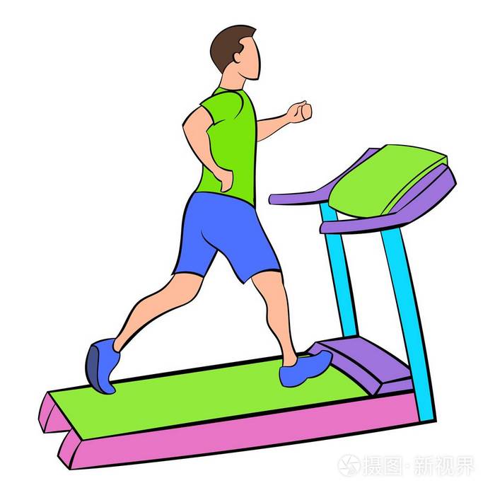 男人在跑步机图标卡通上运行