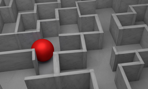 灰色的迷宫，复杂的问题求解的概念，3d 渲染