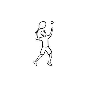 男子打大网球手画轮廓涂鸦图标
