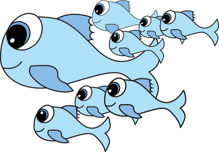 鱼群的卡通插图