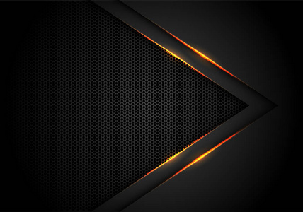黑色用六角网设计的黄色光箭头现代奢侈品未来技术背景向量插图照片