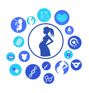 怀孕和新生儿图标设置。 医学和怀孕
