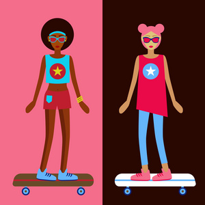 两个滑板女孩平时髦人物图片