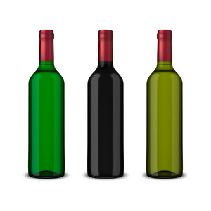 没有孤立的白色背景上的标签设置 3 现实矢量瓶酒。Eps10 中的设计模板