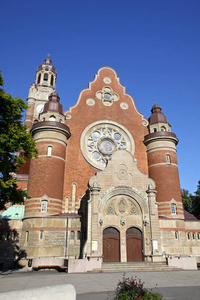 位于瑞典马尔默的圣约翰教堂的门面。位于马尔默 Innerstaden 区 Triangeln 附近。由 Anderberg 的 
