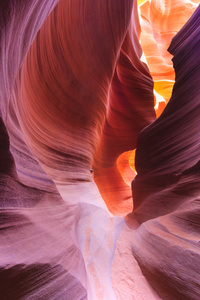 多彩的砂岩墙的上部和更低的羚羊峡谷附近的页，亚利桑那州