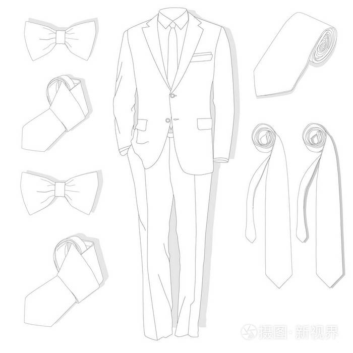 礼仪男士西装, 礼服.配件设置.ve