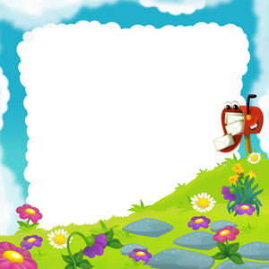 可爱标题框卡通框架与快乐信箱照片