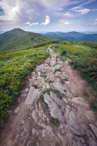 Wetlina 徒步小径和 Smerek 山在 Bieszczady 国家公园, 波兰 Subcarpathian 省