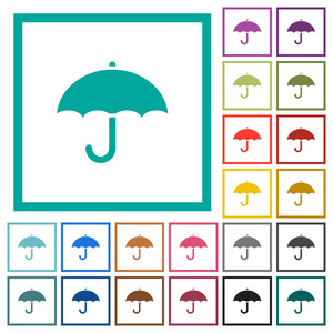 白色背景的带象限框架的雨伞平面彩色图标