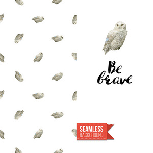 猫头鹰无缝图案用词是勇敢的照片