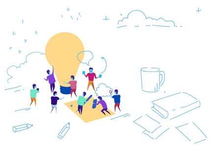 商人灯新理念团队合作集思广益创新素描草图水平照片