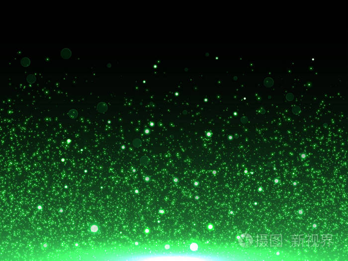 绿色闪光粒子矢量闪光散景光效应的星尘闪亮背景