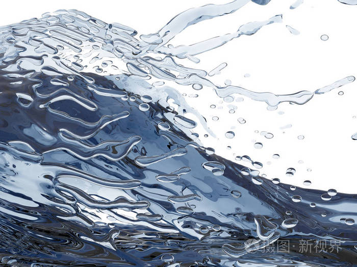 飞溅的蓝色波光粼粼的纯净水.抽象的自然背景.3d 渲染插图