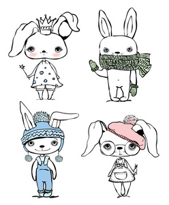可爱的兔子卡通字符集