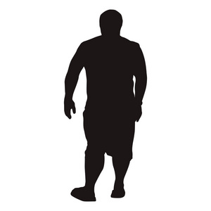 胖人走, 孤立的矢量剪影。肥胖