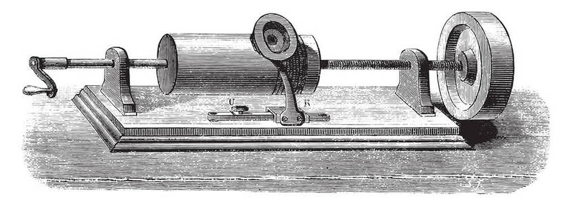 留声机，仪器，可以保留并转载了单词，老式刻的图。玛佳欣 Pittoresque 1878