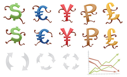 金融图标一套彩色货币符号