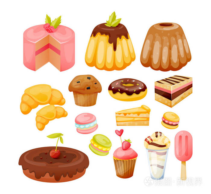 一套各种糖果 美味 美丽的糕点和甜品插画-正版商用图片0rfys3-摄图