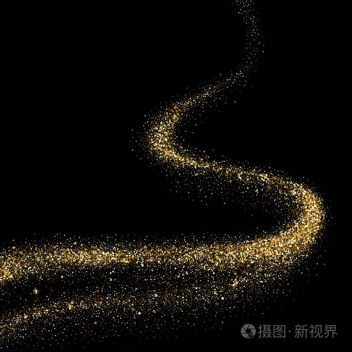 金色闪光眩光波迹在空间黑色背景闪闪发光的粒子 矢量抽象金色闪光闪光的痕迹圣诞节或高档时尚和奢侈品化妆品插画 正版商用图片0rfzvl 摄图新视界
