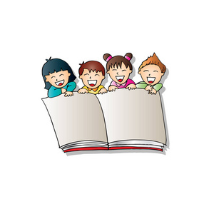 卡通儿童与打开的书