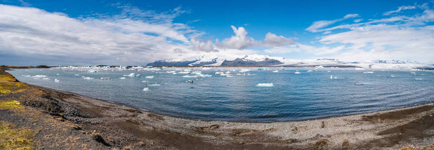 美妙的景色, 冰川泻湖, Jokulsarlon, 在南冰岛, 夏季时间, 阳光明媚的一天