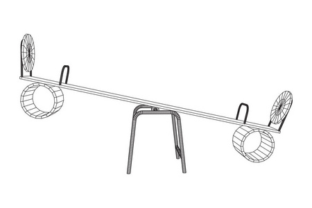 在操场上荡秋千。跷跷板或木制平衡秤。线框低聚网格矢量图