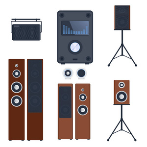 家庭音响系统立体平面向量音乐扬声器播放低音炮设备技术