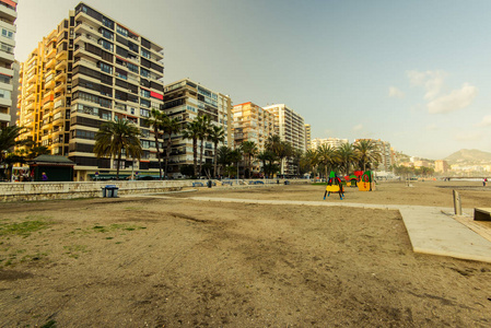 著名的 Malaqueta 海滩，在西班牙马拉加