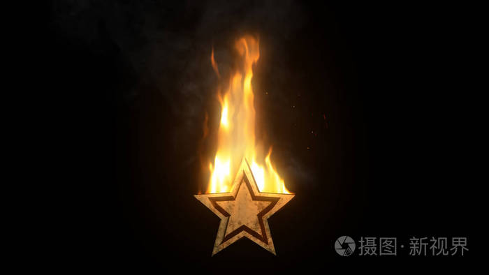 孤立在黑色背景上的金属星火在燃烧,符号