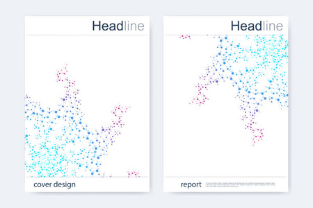 科学的宣传册设计模板。矢量海报布局 分子结构与连接的线和点。科学模式原子 Dna 与杂志 传单 封面 海报设计元素