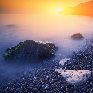 在日落的海景