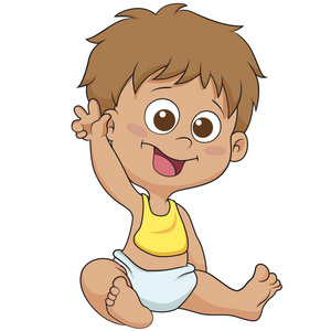 卡通月亮宝宝可爱微笑字符开心的妈妈和可爱的小宝贝儿子看着相机挥手