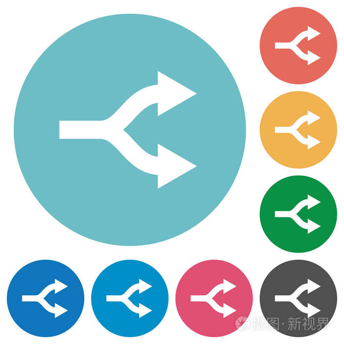 在圆形颜色背景上拆分箭头平面白色图标
