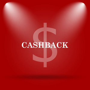 Cashback 图标。红色背景上的平面图标