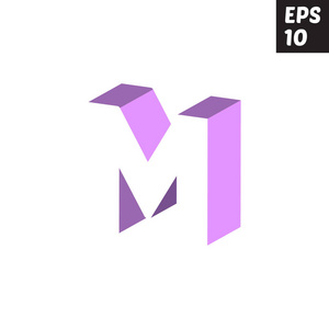 首字母 M 小写字母徽标设计模板块紫紫色