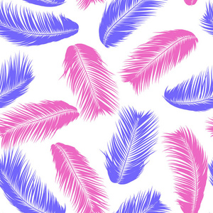 粉红色的热带棕榈树叶子。矢量无缝模式。简单的剪影椰子叶子剪影。夏季花卉背景。异国情调的棕榈树壁纸, 用于纺织, 布料, 布料设计