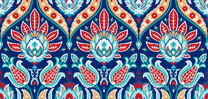 土耳其风格的矢量无缝彩色图案.复古装饰背景.手工绘制的装饰品.