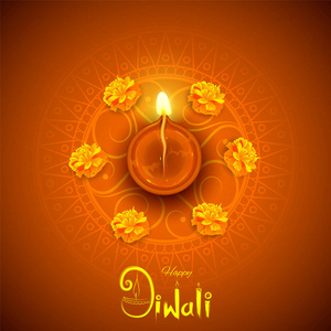 上光的印度节日快乐排灯节假期背景燃烧 diya