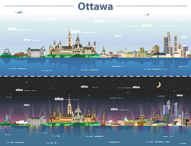 渥太华的矢量抽象例证在日夜