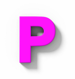 用阴影正交投影3d 渲染在白色上的字母 P 3d 紫色隔离