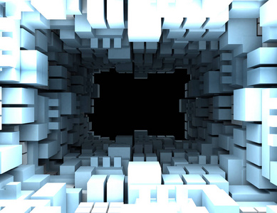 抽象多维数据集背景隧道3d。3d 渲染插图