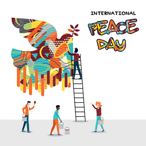 国际和平日卡为世界帮助和文化团结。不同的朋友团队合作的例证。Eps10 矢量