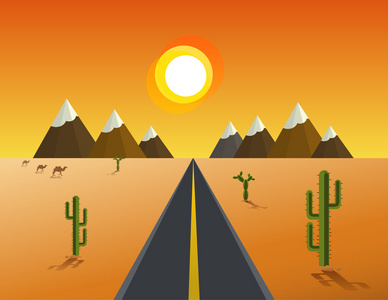 公路穿过沙漠和山脉