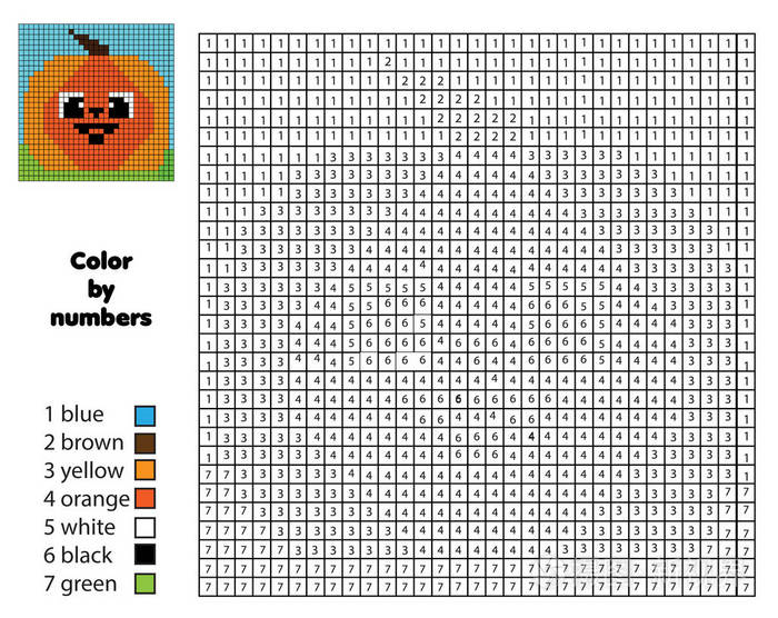 儿童教育游戏 着色页与南瓜 颜色按数字 可打印的活动为幼儿插画 正版商用图片0rh0z2 摄图新视界