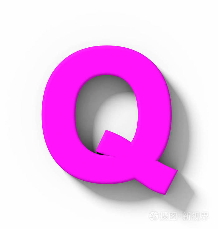 用阴影正交投影3d 渲染在白色上的字母 Q 3d 紫色隔离