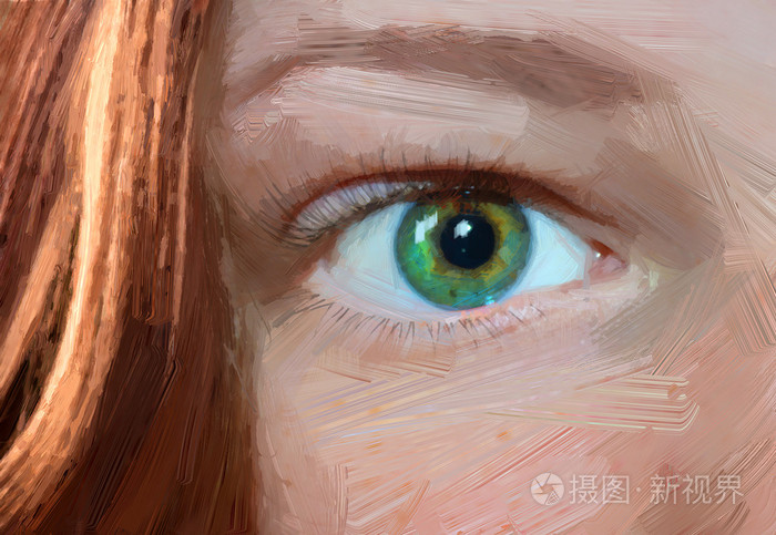 女性的眼睛.油画风格插图