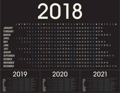 简单到 2018 年，2019 年，到 2020 年，年策划人日历和天日程安排为私人用途和业务