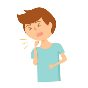 咳嗽一件蓝色衬衫的男孩老女人感冒男人 古老的 咳嗽 季节 卡通 性格